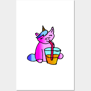 A unicorn drinking Posters and Art